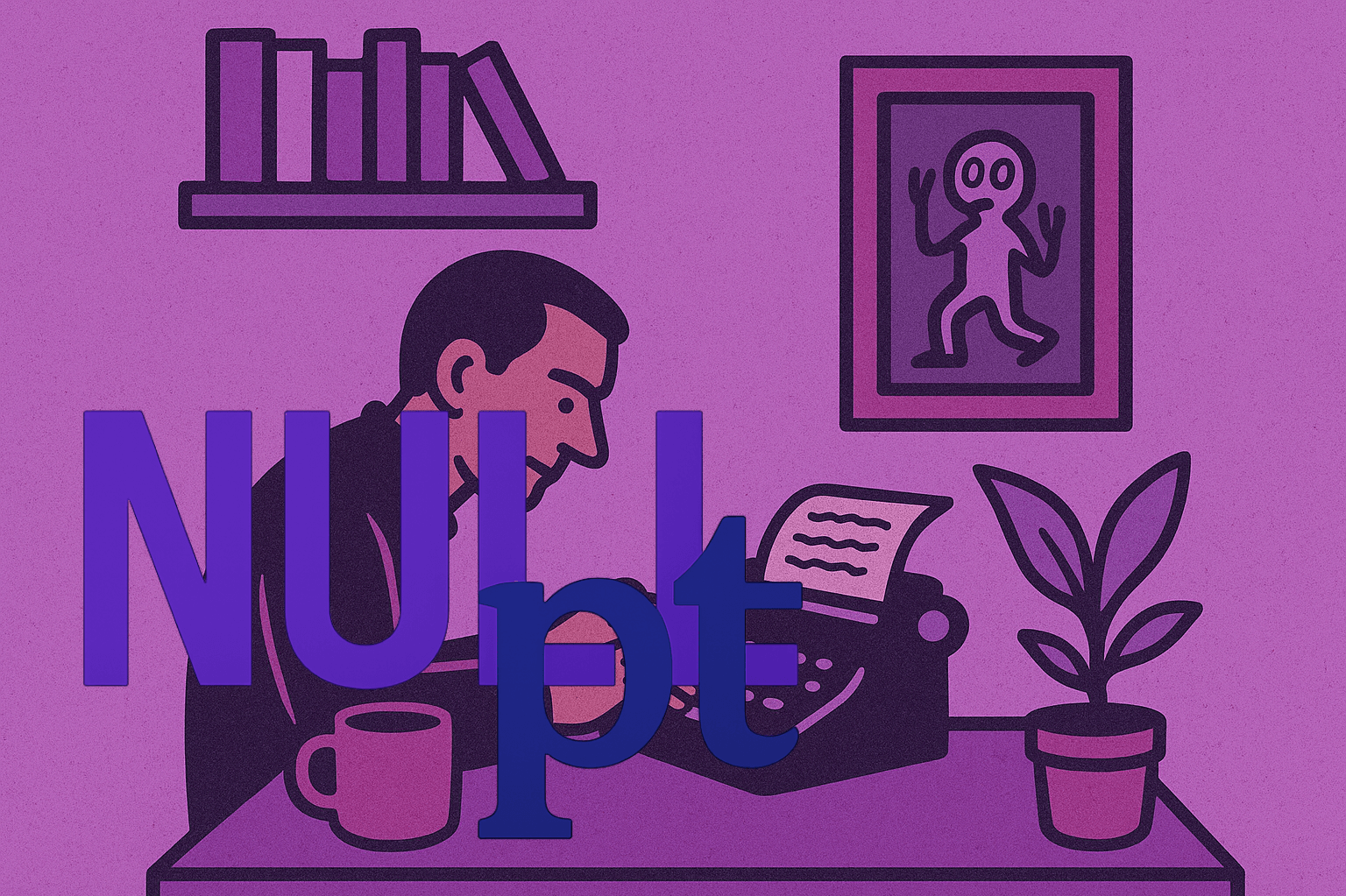 home page banner image: a man writing on his typewriter